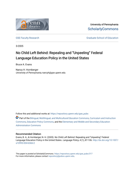 No Child Left Behind: Repealing and “Unpeeling” Federal Language Education Policy in the United States