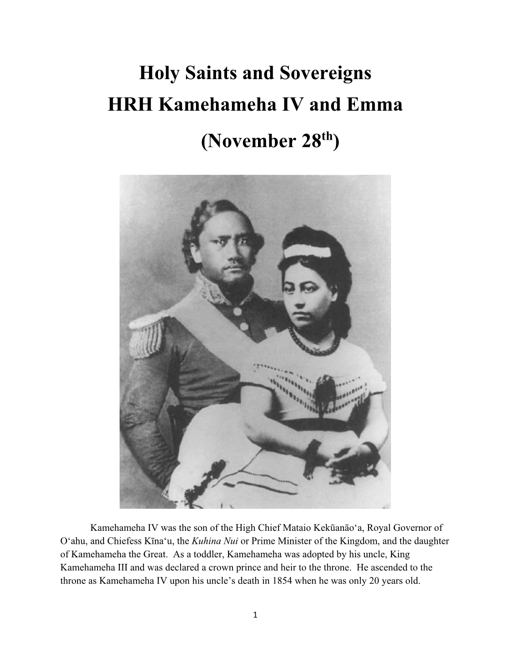 HRH Kamehameha IV and Queen Emma