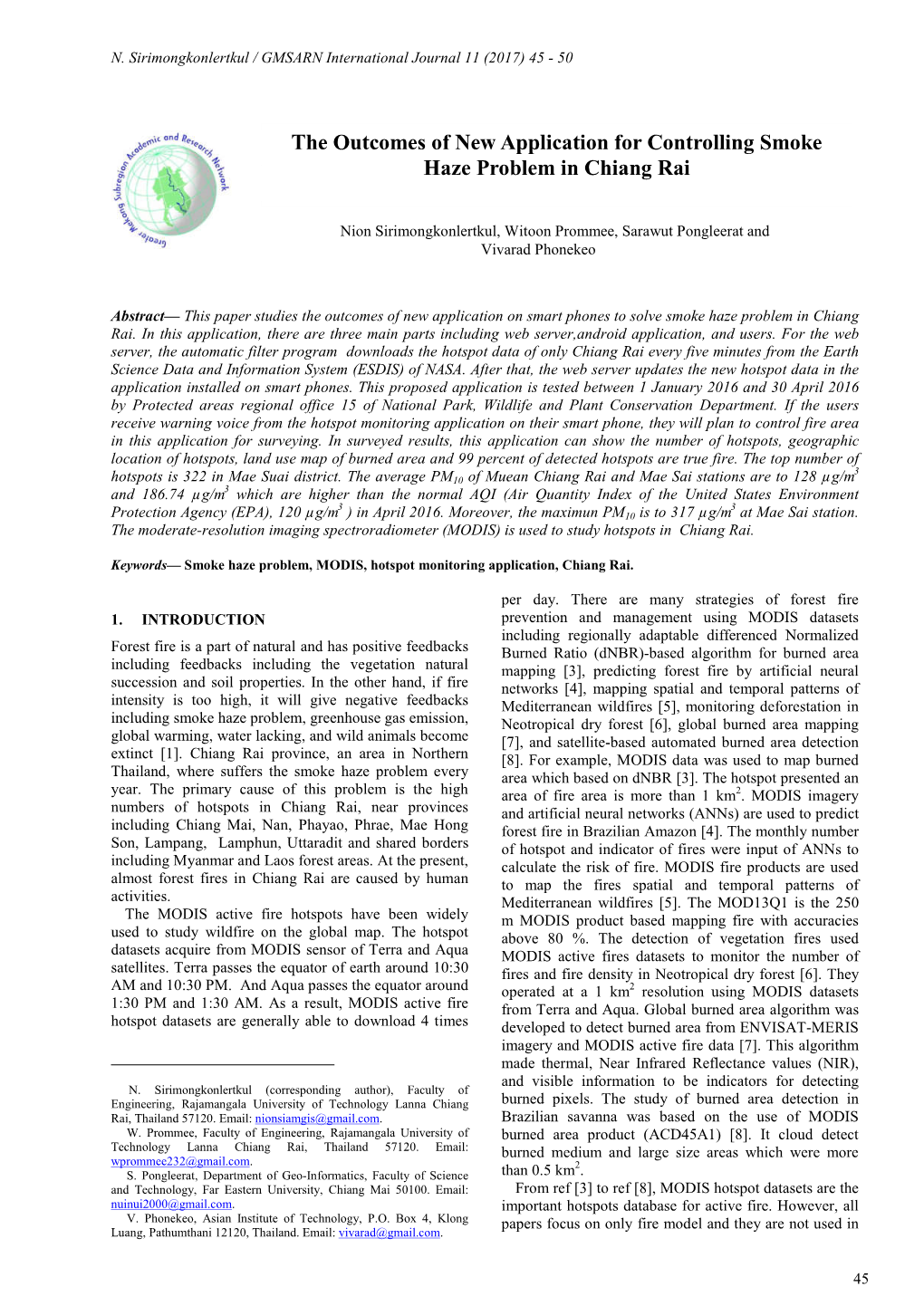 N. Sirimongkonlertkul / GMSARN International Journal 11 (2017) 45 - 50