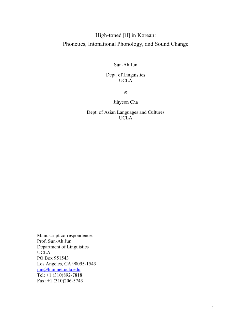 In Korean: Phonetics, Intonational Phonology, and Sound Change