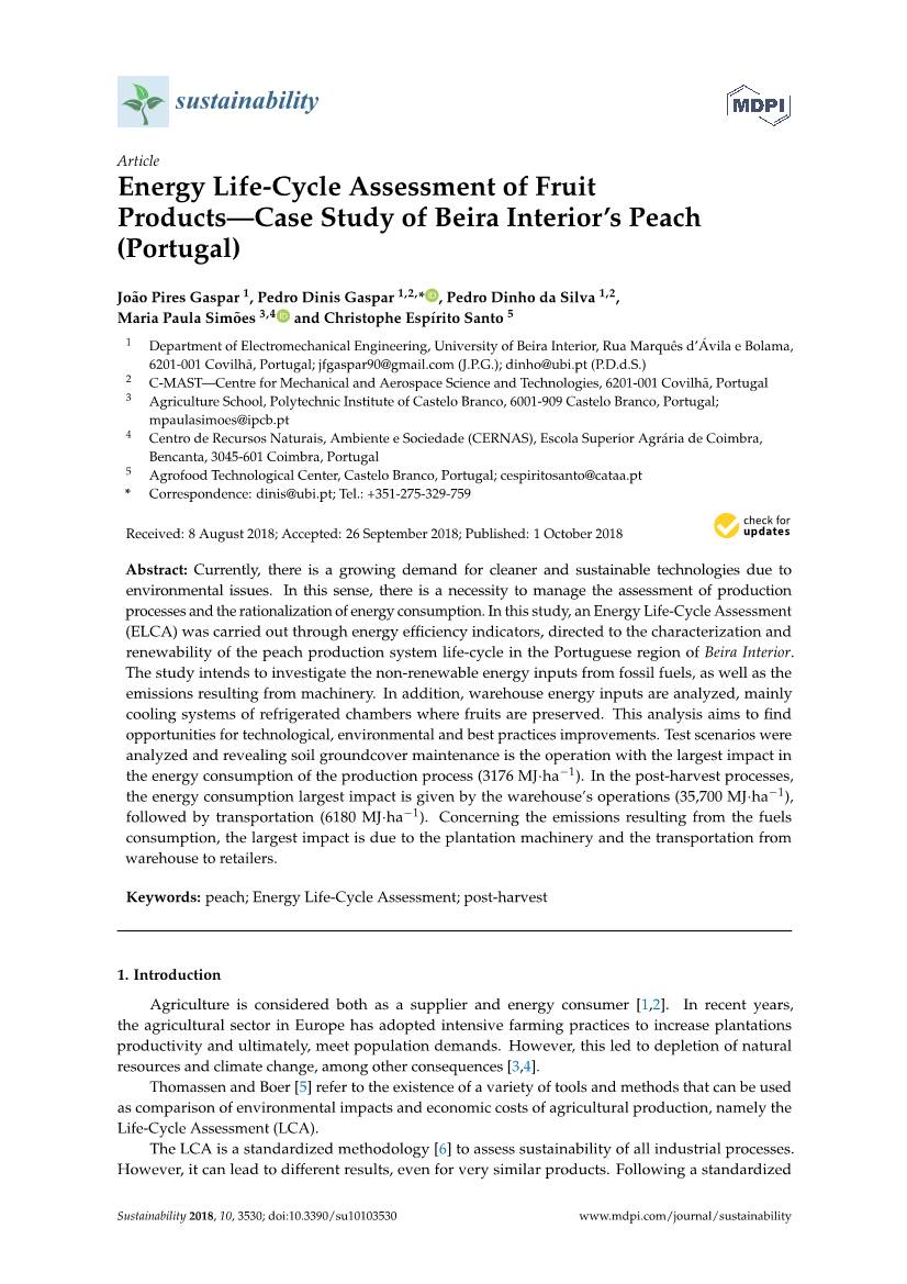 Energy Life-Cycle Assessment of Fruit Products—Case Study of Beira Interior's Peach