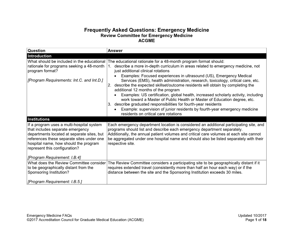 Frequently Asked Questions: Emergency Medicine Review Committee for Emergency Medicine ACGME