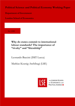 Why Do States Commit to International Labour Standards? the Importance of “Rivalry” and “Friendship” Leonardo Baccini (