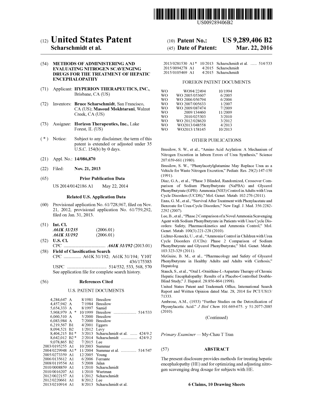 (12) United States Patent (10) Patent No.: US 9.289,406 B2 Scharschmidt Et Al