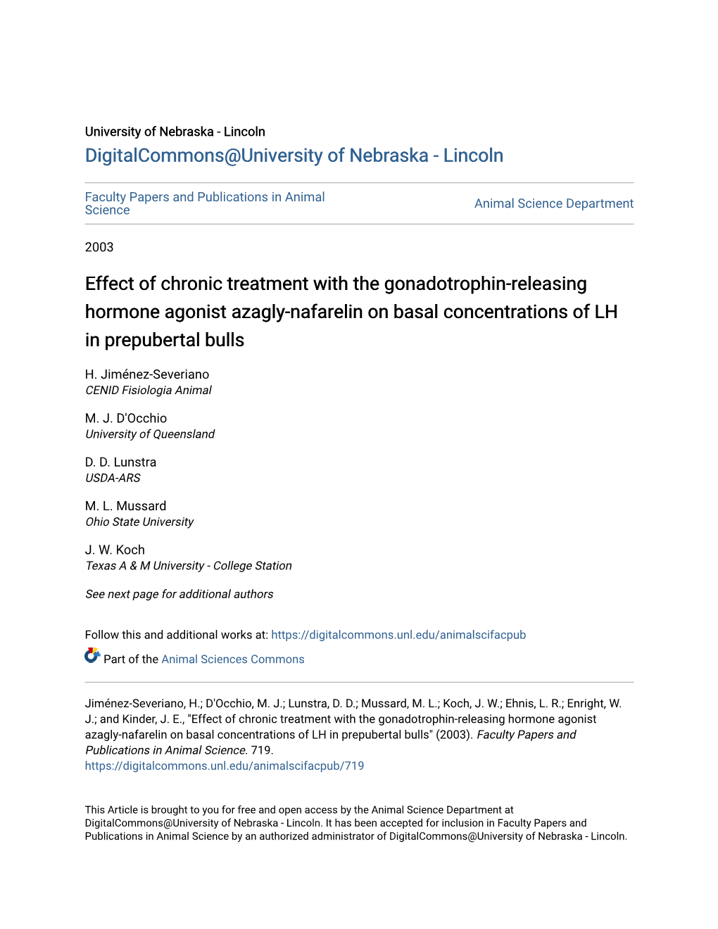 Effect of Chronic Treatment with the Gonadotrophin-Releasing Hormone Agonist Azagly-Nafarelin on Basal Concentrations of LH in Prepubertal Bulls