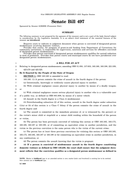 Senate Bill 497 Sponsored by Senator GORSEK (Presession Filed.)