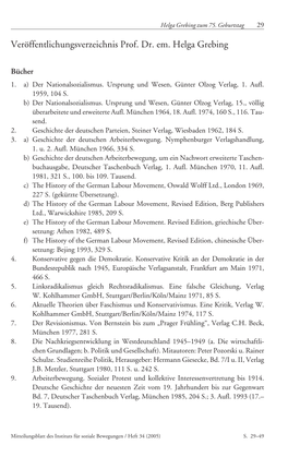 Veröffentlichungsverzeichnis Prof. Dr. Em. Helga Grebing