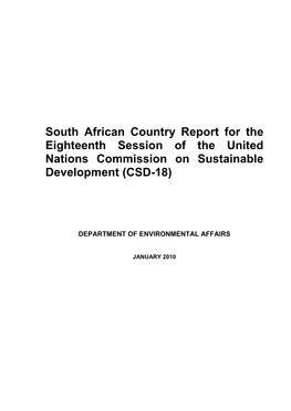 South African Country Report for the Eighteenth Session of the United Nations Commission on Sustainable Development (CSD-18)