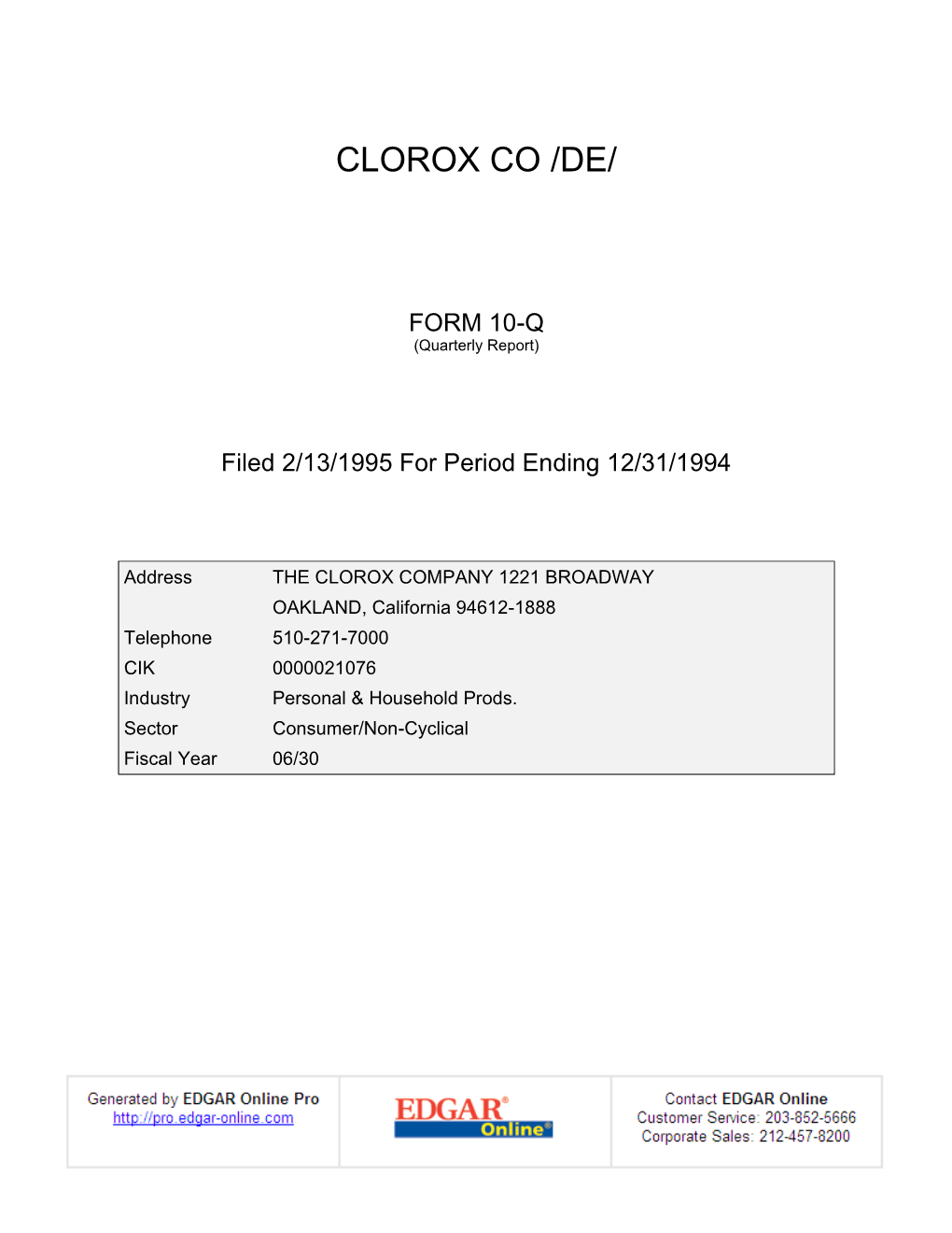 Clorox Co /De