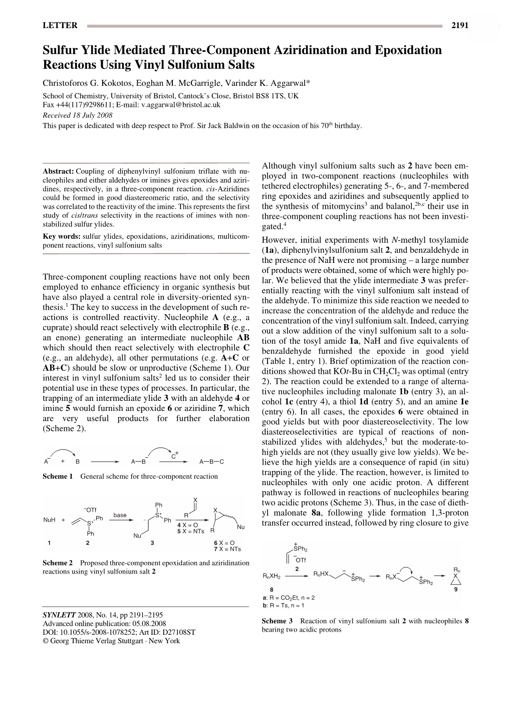 Sulfur Ylide Mediated Three-Component Aziridination and Epoxidation Reactions Using Vinyl Sulfonium Salts