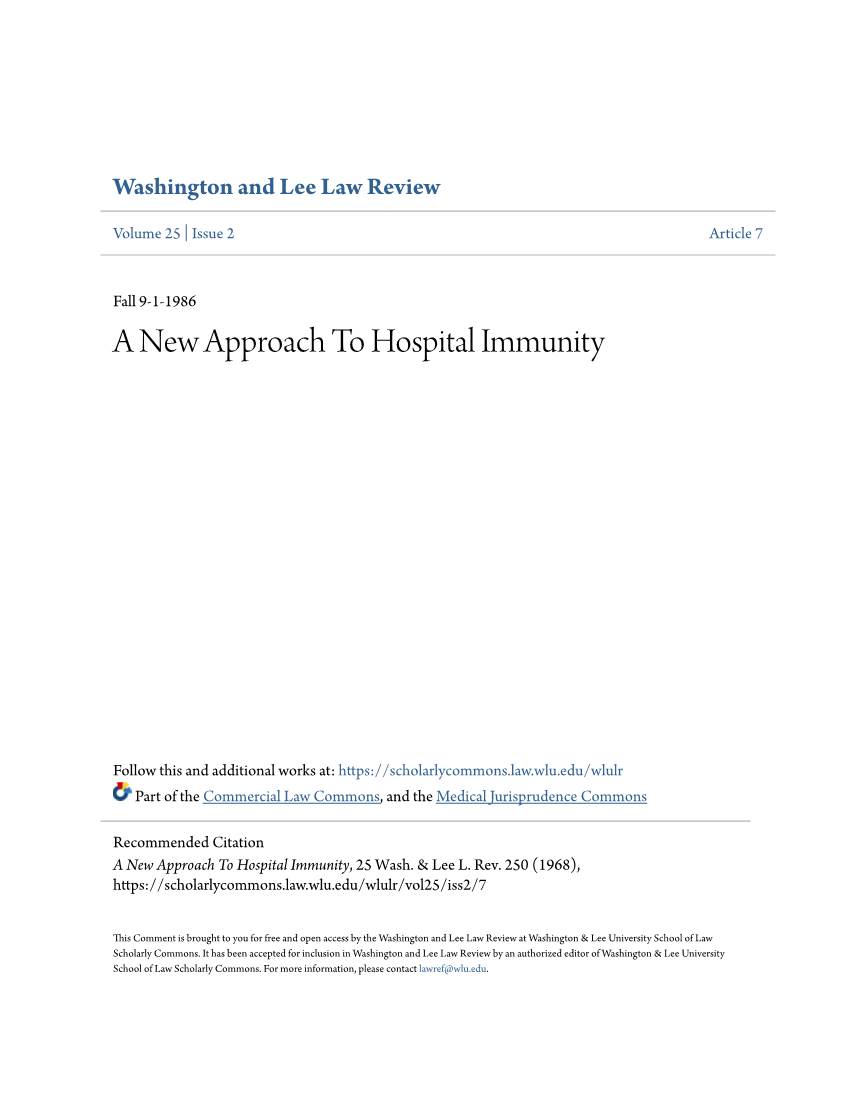 A New Approach to Hospital Immunity