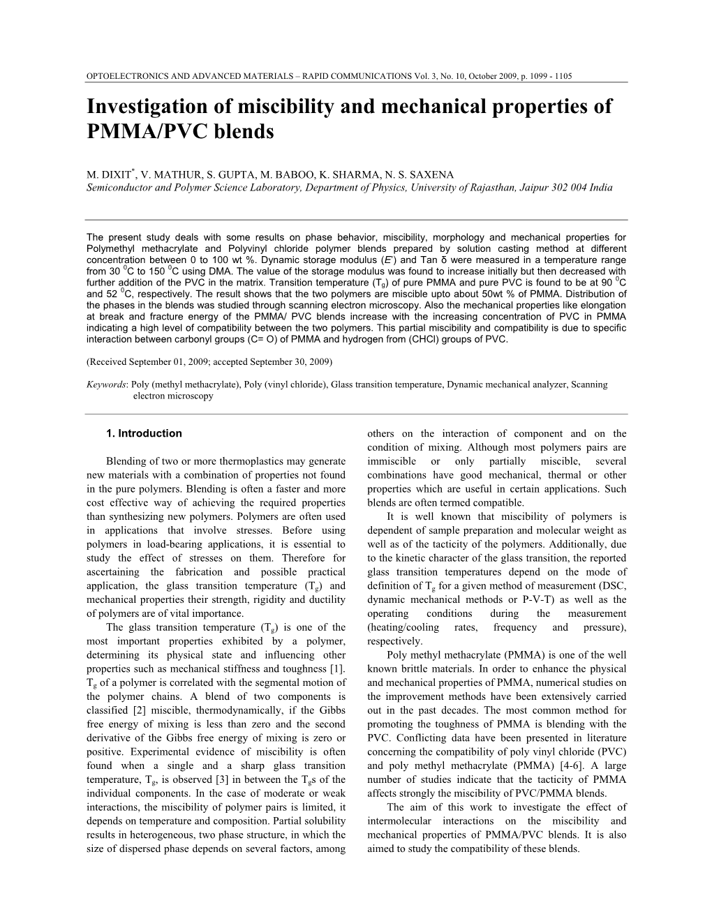 Investigation of Miscibility and Mechanical Properties of PMMA/PVC Blends
