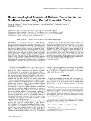 Bioarchaeological Analysis of Cultural Transition in the Southern Levant Using Dental Nonmetric Traits
