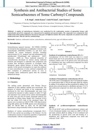 Synthesis and Antibacterial Studies of Some Semicarbazones of Some Carbonyl Compounds