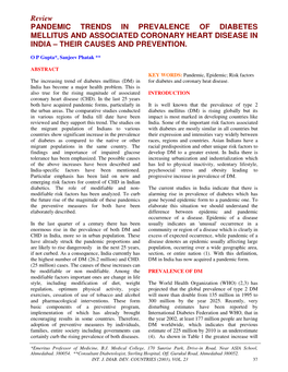 Review PANDEMIC TRENDS in PREVALENCE of DIABETES MELLITUS and ASSOCIATED CORONARY HEART DISEASE in INDIA – THEIR CAUSES and PREVENTION