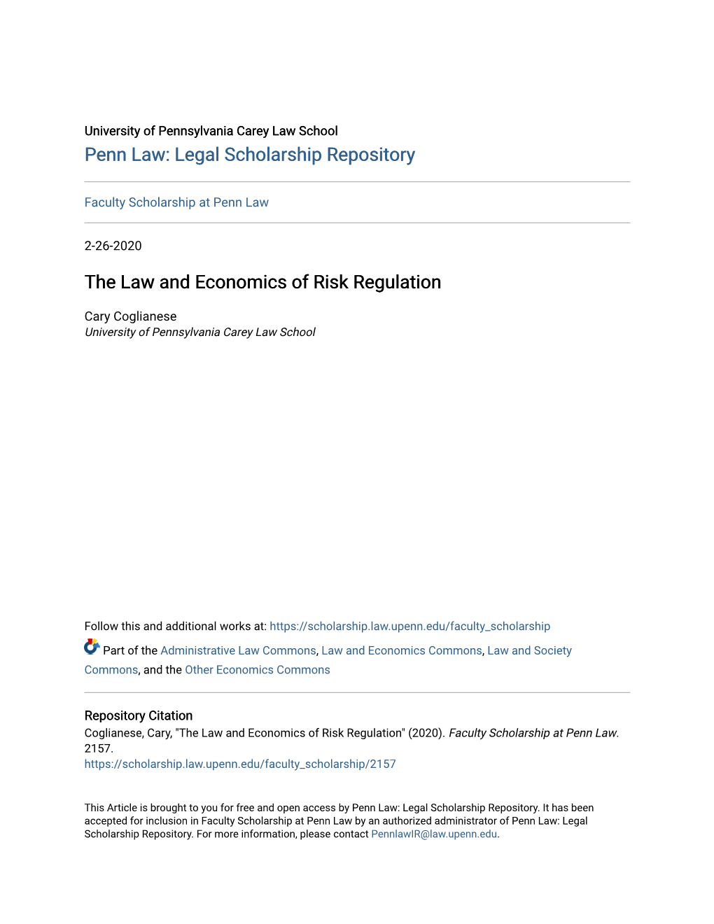 The Law and Economics of Risk Regulation