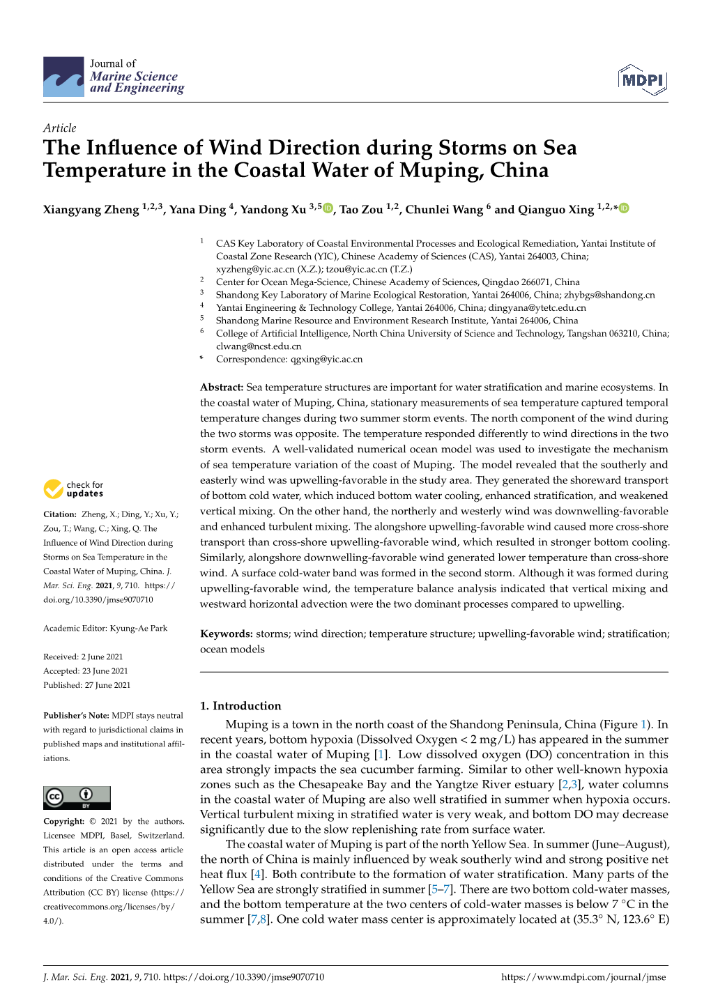 The Influence of Wind Direction During Storms on Sea Temperature in The