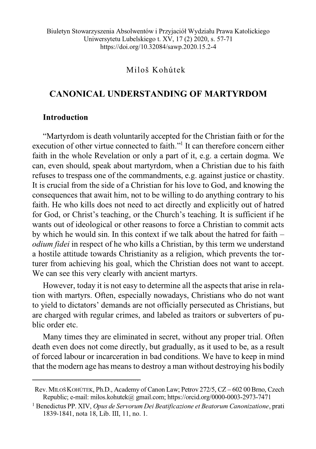 Canonical Understanding of Martyrdom