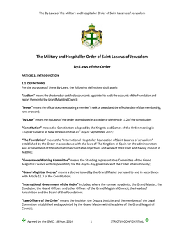 The Military and Hospitaller Order of Saint Lazarus of Jerusalem By