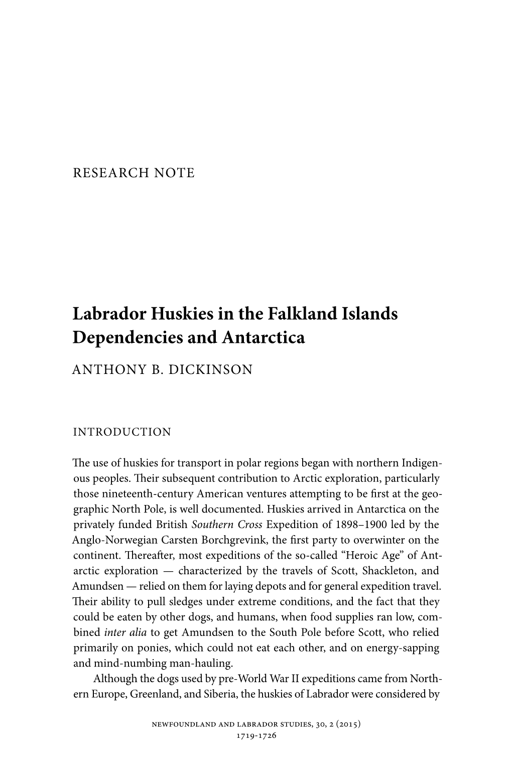 Labrador Huskies in the Falkland Islands Dependencies and Antarctica