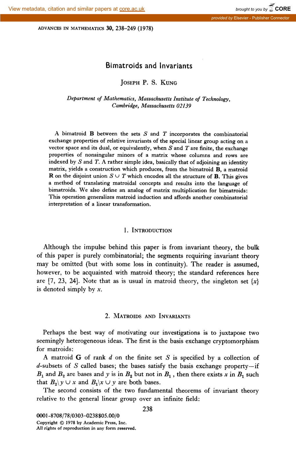 Bimatroids and Invariants