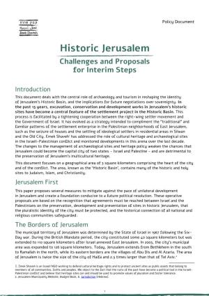 Historic Jerusalem Challenges and Proposals for Interim Steps