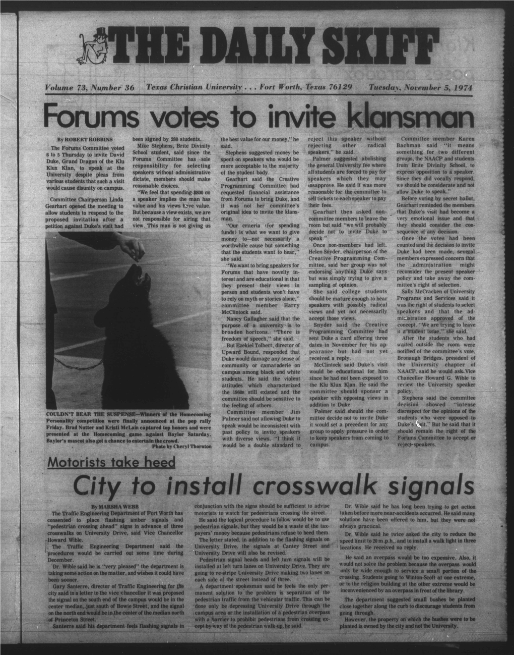 Forums Votes to Invite Klansman by ROBERT BOBBINS Been Signed by 280 Students