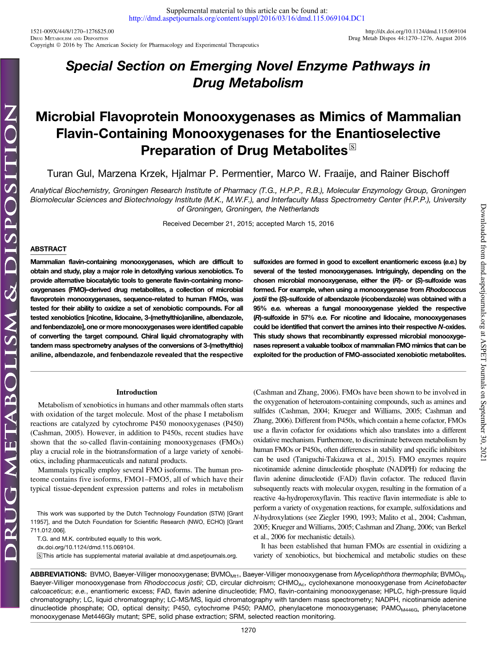 Microbial Flavoprotein Monooxygenases As Mimics of Mammalian Flavin-Containing Monooxygenases for the Enantioselective Preparation of Drug Metabolites S