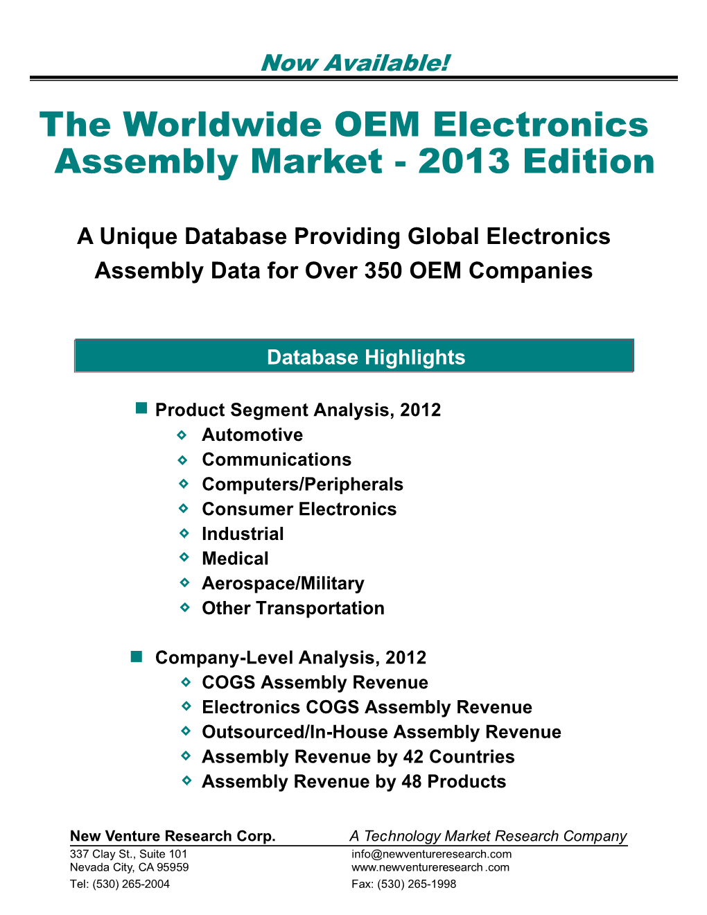 The Worldwide OEM Electronics Assembly Market - 2013 Edition