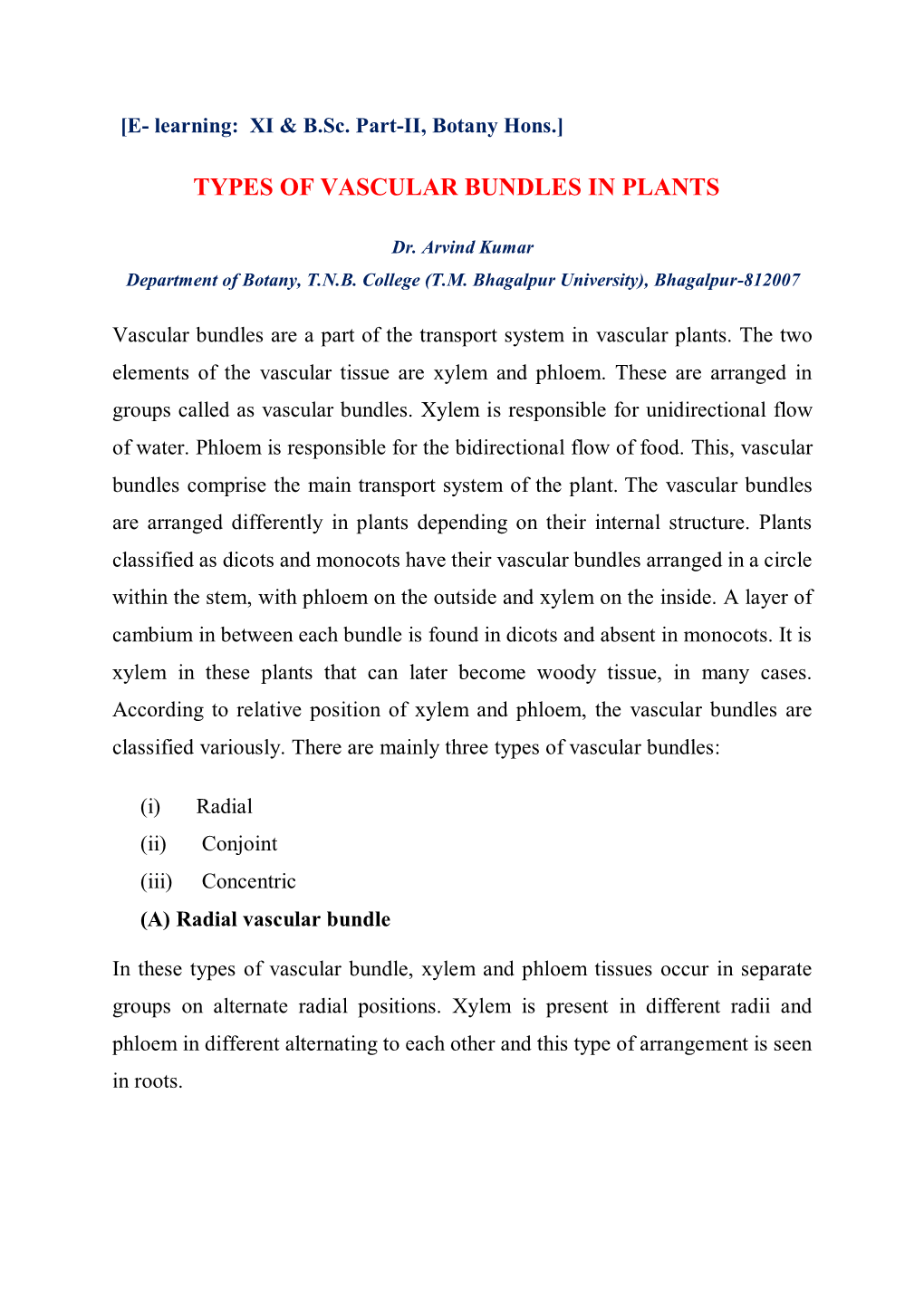 Types of Vascular Bundles in Plants