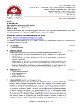 SALEM-KEIZER PUBLIC SCHOOLS BOARD of DIRECTORS Osvaldo F. Avila, Chairperson • Ashley Carson Cottingham, Vice Chairperson Dani