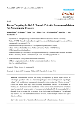 Toxins Targeting the KV1.3 Channel: Potential Immunomodulators for Autoimmune Diseases