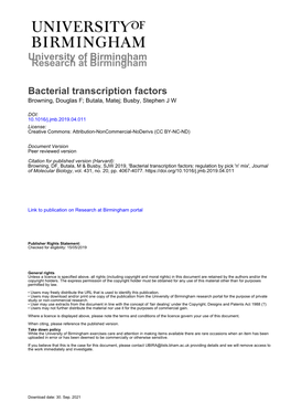 University of Birmingham Bacterial Transcription Factors