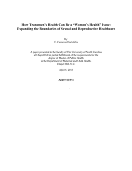 How Transmen's Health Can Be a “Women's Health” Issue