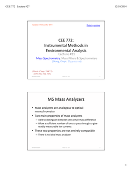 MS Mass Analyzers