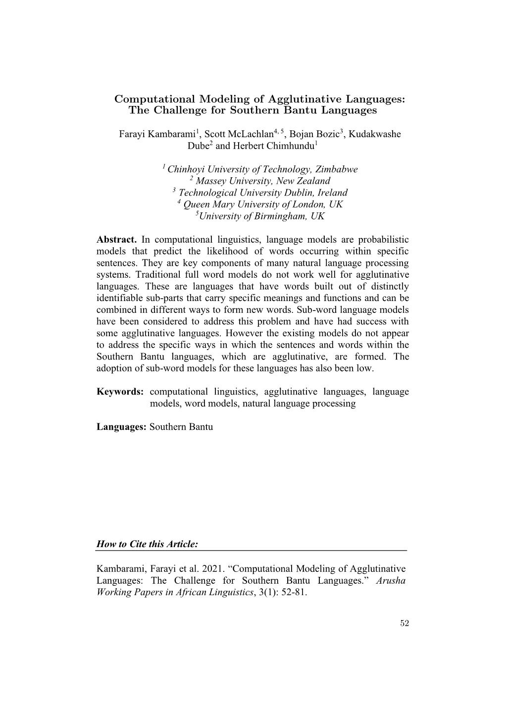 Computational Modeling of Agglutinative Languages: the Challenge for Southern Bantu Languages