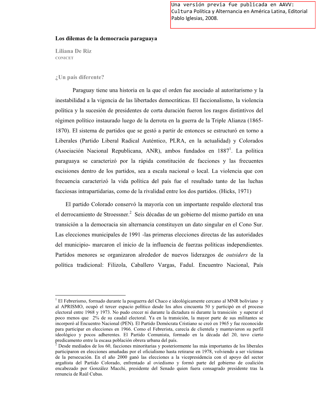 Los Dilemas De La Democracia Paraguaya Liliana De Riz ¿Un País