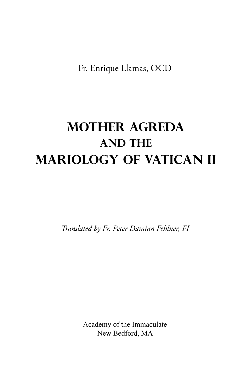 Mother Agreda Mariology of Vatican Ii