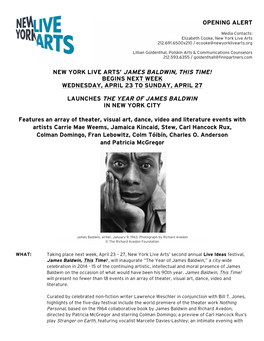 New York Live Arts' James Baldwin, This Time! Launches