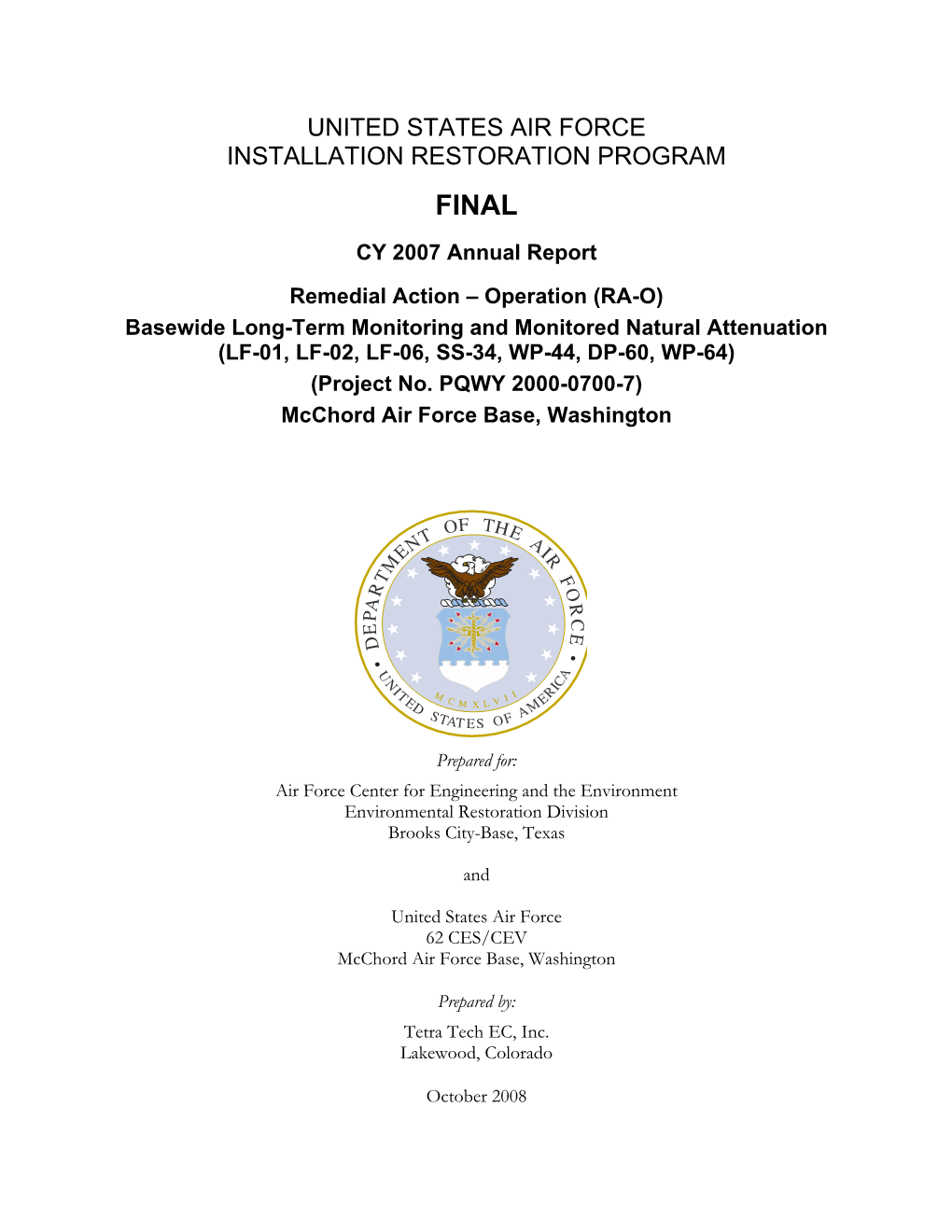 United States Air Force Installation Restoration Program Final