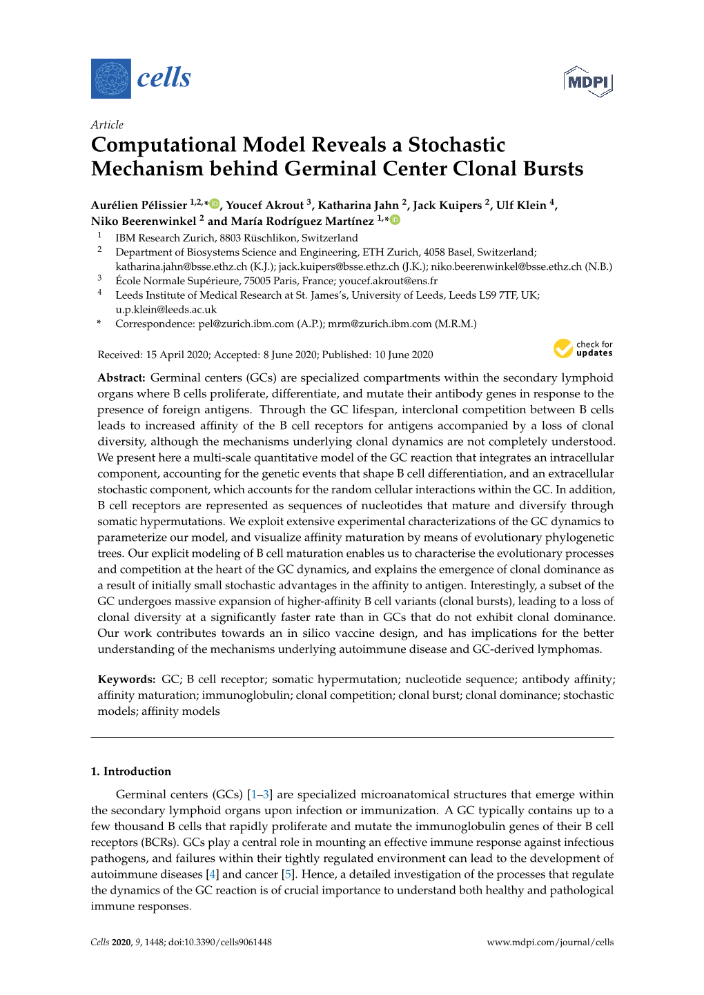 Computational Model Reveals a Stochastic Mechanism Behind Germinal Center Clonal Bursts
