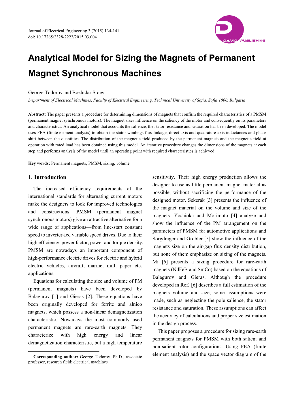 Analytical Model for Sizing the Magnets of Permanent Magnet Synchronous Machines