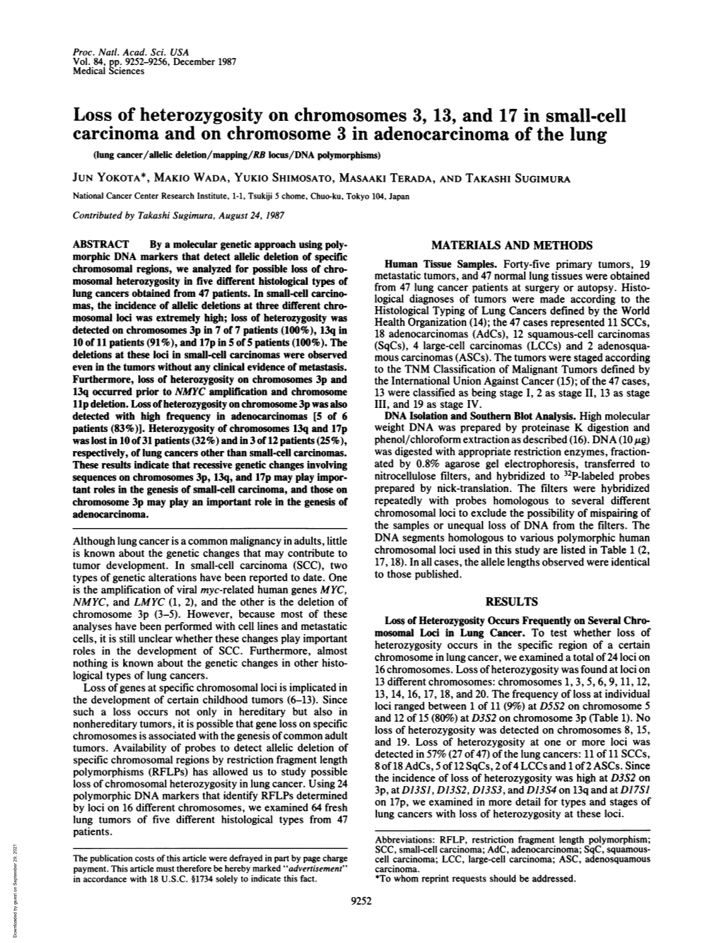 Loss of Heterozygosity on Chromosomes 3, 13, and 17