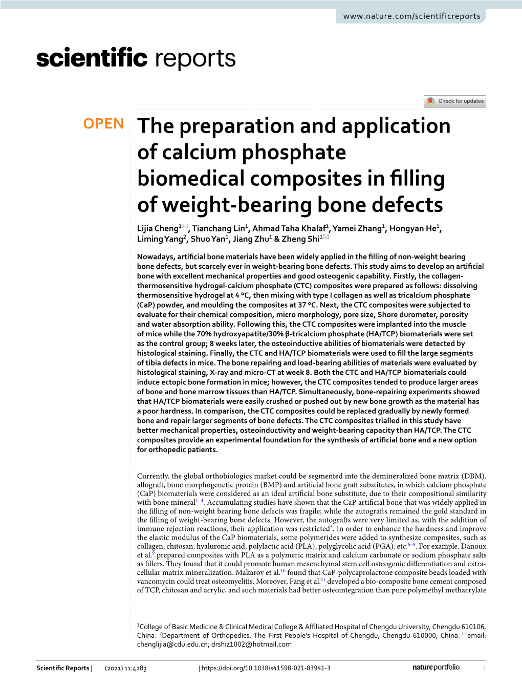 The Preparation and Application of Calcium Phosphate Biomedical