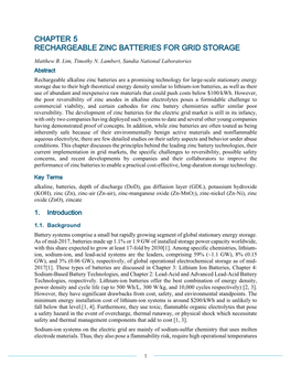 DOE ESHB Chapter 5 Rechargeable Zinc Batteries for Grid Storage