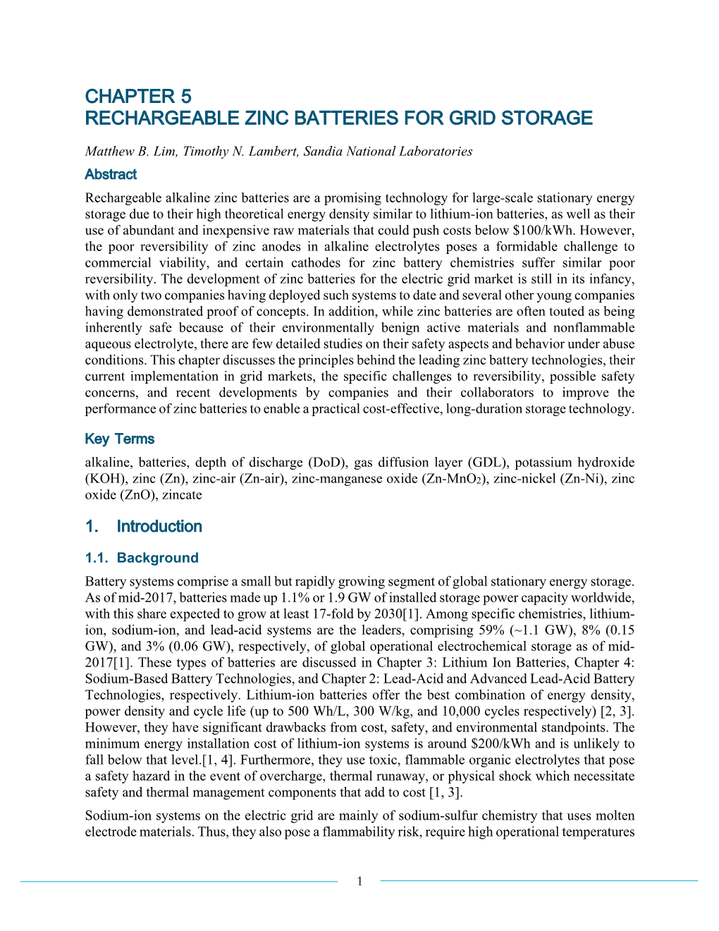 DOE ESHB Chapter 5 Rechargeable Zinc Batteries for Grid Storage