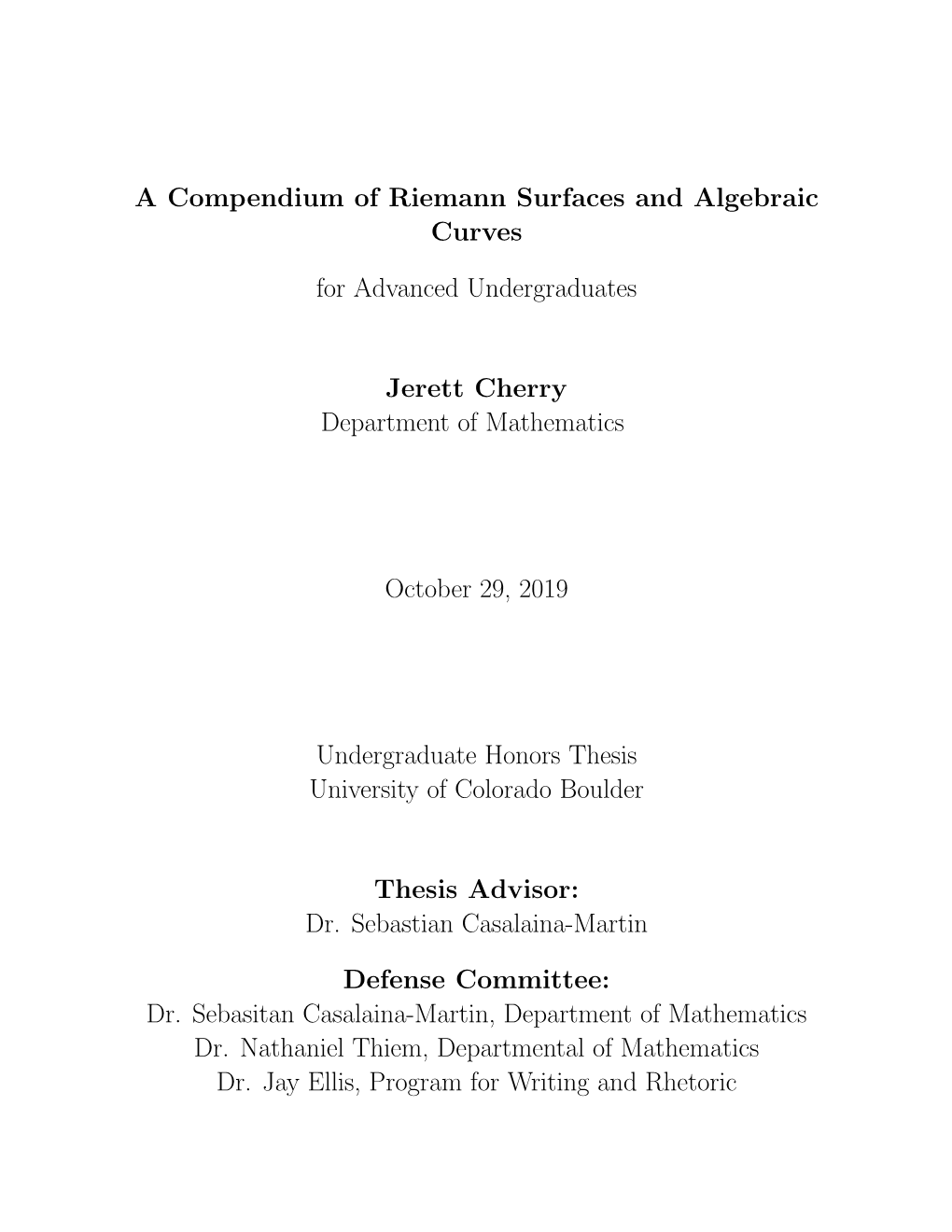 A Compendium of Riemann Surfaces and Algebraic Curves for Advanced