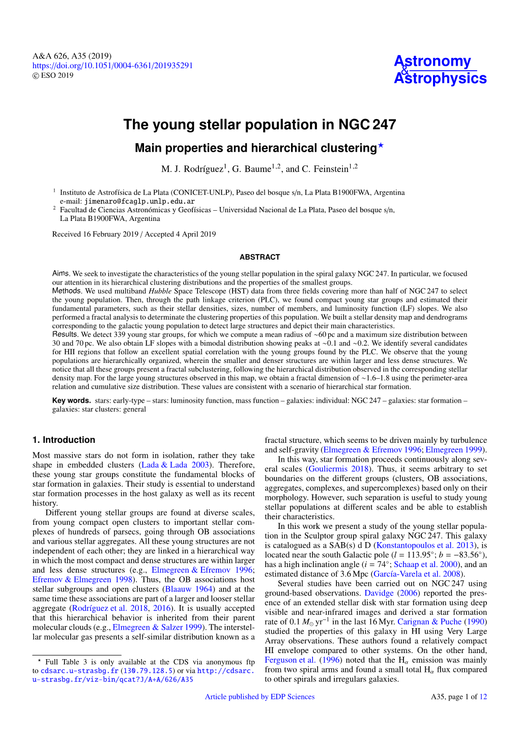 The Young Stellar Population in NGC 247 Main Properties and Hierarchical Clustering?