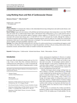 Long Working Hours and Risk of Cardiovascular Disease