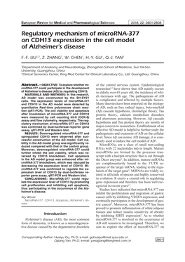 Microrna-377 Participates in the Alzheimer's Disease by Regulating